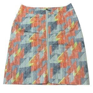 Inspired Style Geometric Abstract Print Full Front Zip Pencil Skirt - Size 4